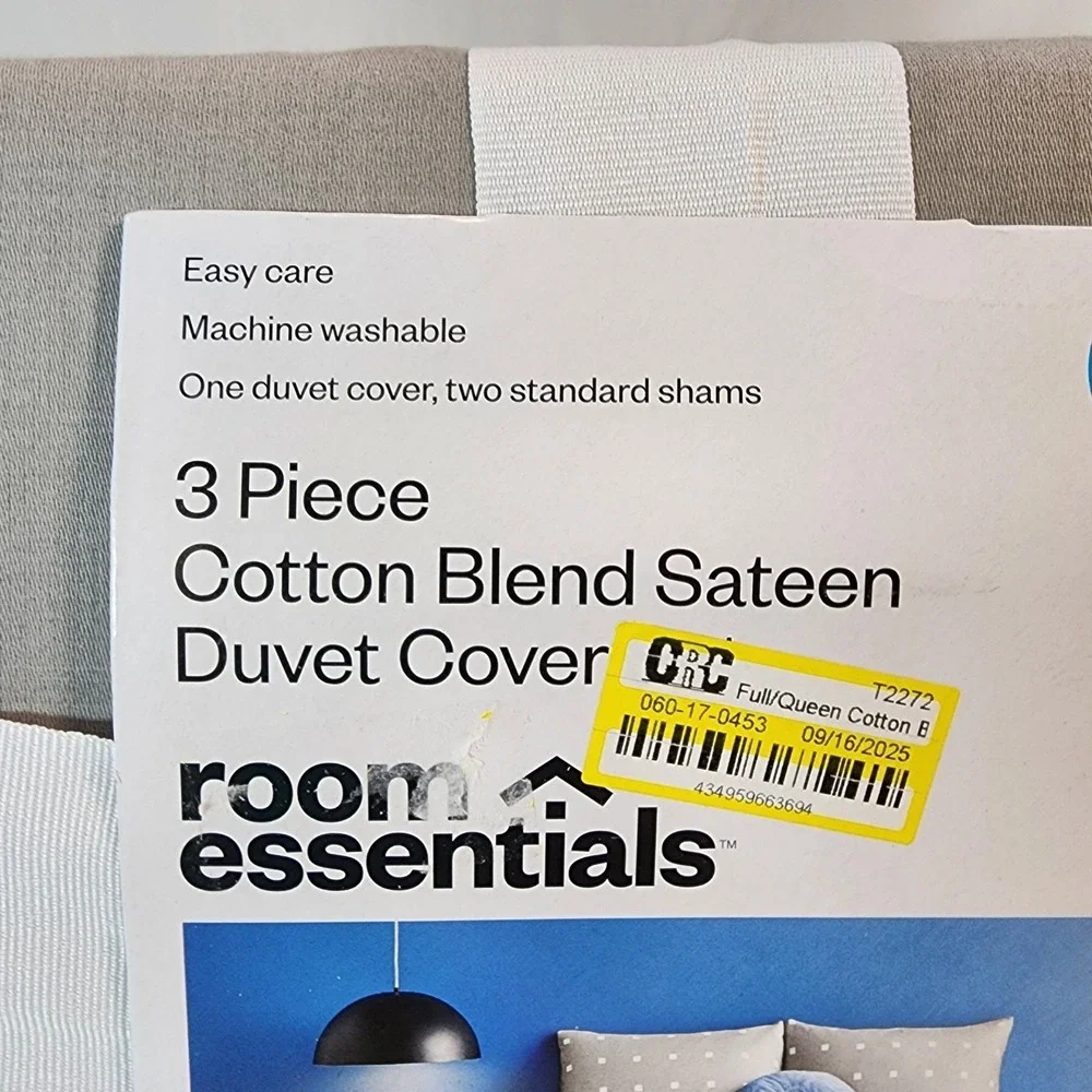 3 Piece Duvet Cover Set Room Essentials Grey/ White Check Square Full/Queen New